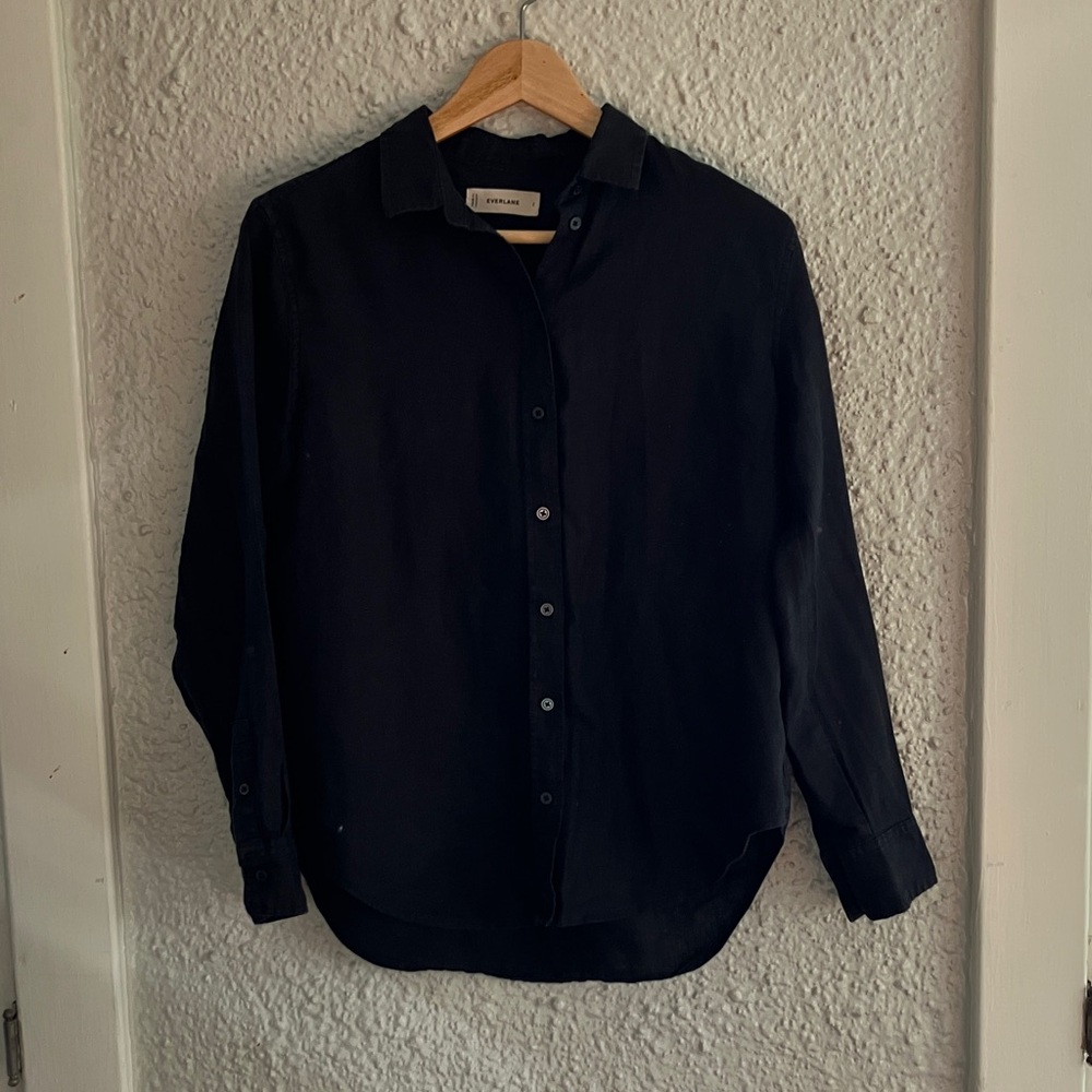Everlane The Linen Relaxed Shirt, Black, size 2 - Picture 3 of 9